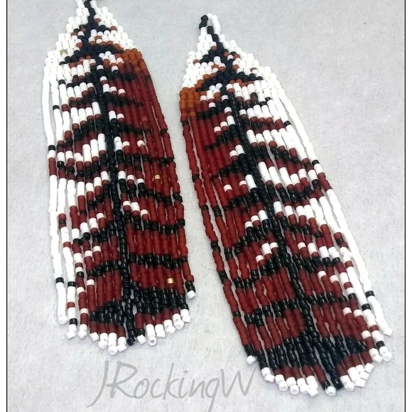 Hand Crafted Jewelry - 🔥HP🔥 Beaded Red Hawk Feather Earrings
